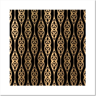 Gold flower strips pattern design Posters and Art